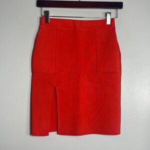 HANIFA Robyn Knit High Slit Pencil Skirt Small Red Career Business Designer